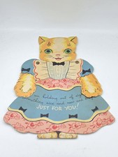 Vintage 1940s 50s Mechanical Cat Greeting Card Large Die Cut Stand Up JSC picture