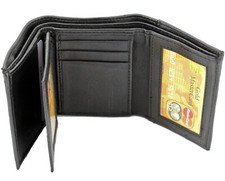New Mens Black Genuine Leather Trifold Wallet ID Window Credit Card Case Holder picture
