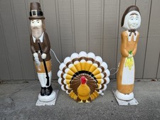 Vintage Don Featherstone Thanksgiving Pilgrim Indian Blowmold Set picture
