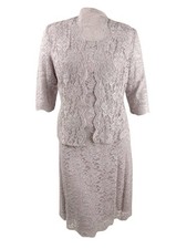 R&M Richards Women's Glitter Lace Dress & Jacket (18, Champagne) picture