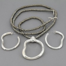Simon Sebbag Pyrite Beaded Necklace with Sterling Electroform Pendant & Earrings picture