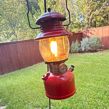 1959 Coleman 200A Red Lantern 3/59 Tested Working Original Pyrex Globe Cracked picture