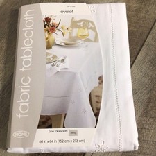 White Eyelet Lace Fabric Tablecloth 60x84 Oblong Cotton Farmhouse Shabby Chic picture