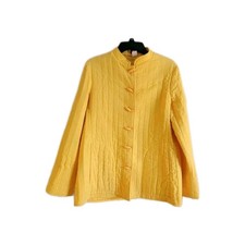 Vintage 60s 70s ILGWU Yellow Quilted Jacket Mandarin Collar Frog Toggle Closure picture