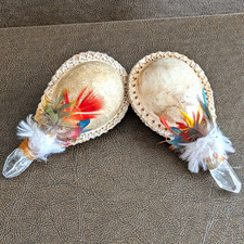 Vintage Peruvian Shamanic Rattle Pair, Rawhide & Crystal Quartz Handle picture