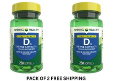 2 Pack Spring Valley Vitamin D3 Softgels, 125 mcg per Softgel, 5,000 IU, 250 Ct picture