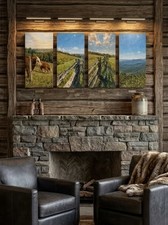 Rustic Farmhouse Wall Art Canvas Set of 4, Country Cow & Mountain Print 16x24 picture