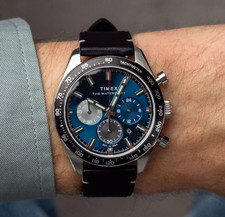 Timex Waterbury Traditional Chronograph Blue Dial Leather Men's Watch TW2Y18600 picture