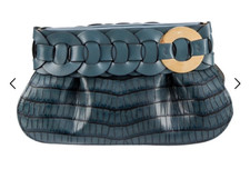 Chloé Darryl Croc Embossed Leather Clutch Blue Gold Authentic picture