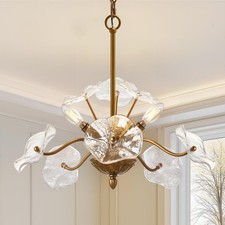 Luvkczc Modern Gold Chandelier,Vintage Brass Flower Glass Pendant Light picture