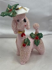 Vintage Kitsch Napco 4R-3887 Pink Poodle Spaghetti Trim Holly Berry Standing picture