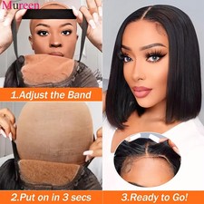 New 16 inches Glueless Wear And Go Bob Wig 4x4 Lace Closure Straight 250% HD picture