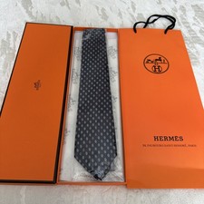 HERMÈS Men's Faconnee H Tie 100% Silk Blue Full Packaging picture