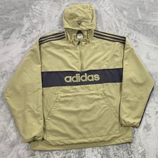 Vintage 00s Adidas Hooded Anorak Windbreaker Jacket Men L Tan Relaxed Streetwear picture