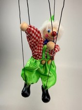 Vintage Wooden Clown Marionette String Puppet Colorful Costume w/ Controller picture