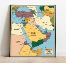 Middle East Political Map Israel Palestine Iran Iraq Turkey Saudi Arabia Poster picture