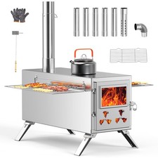 Portable Wood Stove Camping Hot Tent BBQ Stove 84 in for Outdoor w/ 8 Pipes picture