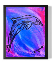 Guajardo Art Original 14x11 Expressionist Graffiti Dolphin Canvas Home Decor picture