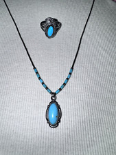Vtg 925 Sterling Silver Turquoise Southwestern Necklace Ring Set Navajo Style picture