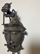 Large Benin Edo Style Bronze Mask Nigeria African Tribal Art Figure 15