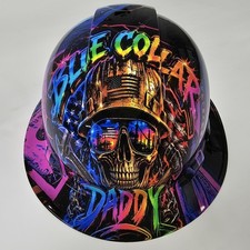 full brim hard hat custom hydro dipped IN BLUE COLLAR DADDY BAD ASS EDITION NEW picture