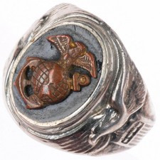 sz9 c1940's ww2 Era USMC Marine Corp sterling silver onyx bronze EGA ring picture