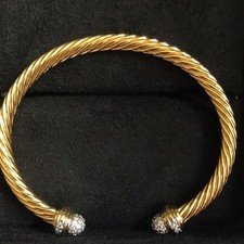 David Yurman 7mm 18K Yellow Gold Cable Cablespira Bracelet Diamond Accent picture