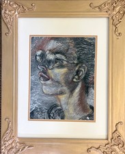 Portrait of a Woman with Glasses, Original Charcoal Drawing, Framed, Figurative picture