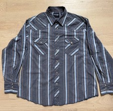 Wrangler Western Brushpopper Pearl Snap Shirt Vintage 90s Striped XL Blue XL picture