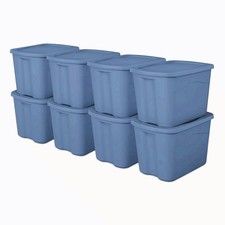 Sterilite 18 Gallon Storage Bin Tote w/ Snap Lid Light Blue 8 Pack picture