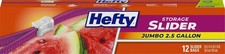 Hefty Slider Jumbo Storage Bags, Extra Large 2.5 Gallon Size, 12ct picture