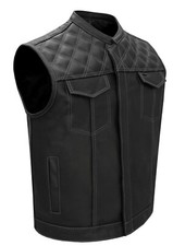 Biker Black Men's Motorcycle Leather White Thread Diamond Stitching CLUB VEST® picture