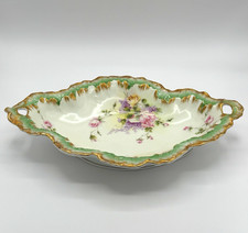 A. Lanterrier Limoges France Hand Painted Celery Dish Pink Roses Gold Trim c1900 picture