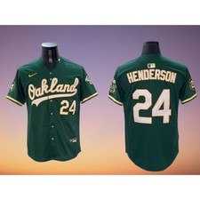 Oakland Athletics #24 Rickey Henderson Men Green Cool Base Stitched Jersey picture