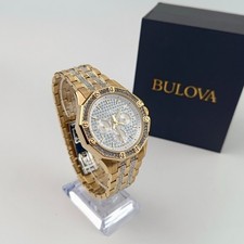 Bulova Crystal Octova Men's Quartz Watch Silver/Gold Dial & Band 41.5mm 98C126 picture