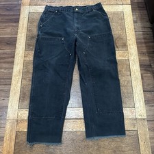 Vintage THRASHED Holes Carhartt B01 BLK Faded Black Double Knee Carpenter 36x28 picture