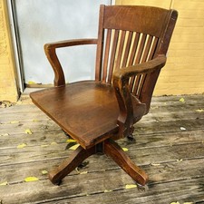 Antique Wood Bankers Office Swivel Desk Arm Chair Oak Taylor Chair Co. Ohio picture