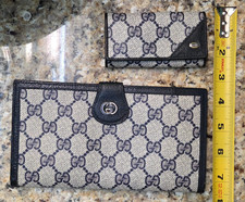Vintage 1980s Gucci Navy GG Supreme Continental Wallet & Key Holder picture