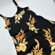 Hilo Hattie Floral Dress Womens M Black Excellent Hawaii Hibiscus Tropical Luau picture