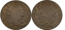1797 S-137 Draped Bust Large Cent Coin - Rev of 97 / Slight Off-Center Strike picture