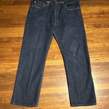 Levi's Men's 505 Series Dark Wash Blue Denim Straight Jeans, Zip 5-Pocket picture
