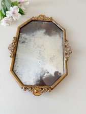 VTG Ornate Gold Gilt Scroll Hollywood Regency Frame Brass Metal Convex Glass picture