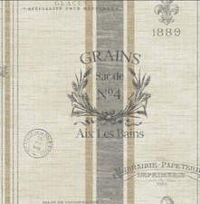 Wallpaper French Country Faux Wheat Grain Sacks w/ Gray & Tan Stripes 56 Sq Ft picture