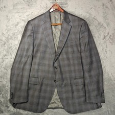 VTG Peter Millar Blazer Mens 46T Grey Blue Plaid 100% Wool 2-Button Sport Coat picture