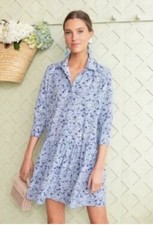 Tuckernuck Hayes Blue Hydrangea Drop Waist Shirt Dress Size XXS Preppy Cottage picture