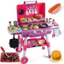 Kids Kitchen Toy Set, Kids BBQ Grill Playset with Smoke Sound Light, 2-Layer Bar picture