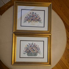 Set of 2 Framed Limited Editions Vintage Floral Art Prints signed by Marion 9×11 picture