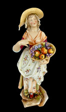 Rudolstadt Volkstedt Porcelain Figurine of a Young Lady Holding Basket w/Fruits picture