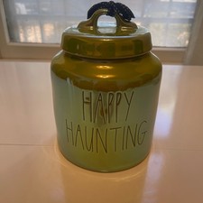 Rae Dunn Iridescent Happy Haunting Halloween Ceramic Jar with Lid Canister picture
