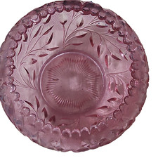 Vintage Fenton Cranberry Glass Bowl Leaf & Wildflower Pattern picture